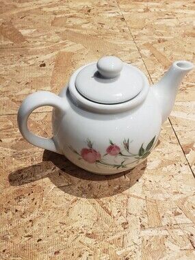 White Ceramic Christineholm Teapot with Pink Rose Floral Pattern